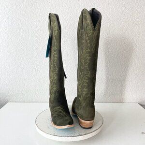 Lane SANDAGA Knee High Womens Cowboy Boots 7 Green Suede Cowgirl Western Tall